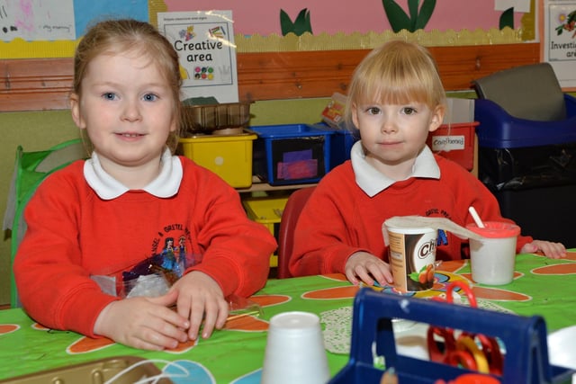 Grace and Leona have fun at the Hansel and Gretel Pre-school, Glynn in 2015. INLT 05-021-PSB