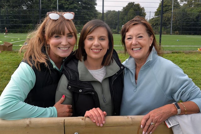 Enjoying the fun and sport at the first Natalie McNally Memorial Tournament are from left, Kelly Gardiner, Nicola Harkness and Valerie Gardiner. LM35-240.