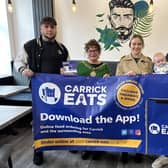 Carrick Eats founder Andrew Creighton (far right), Aron from Street Hawker, Mid and East Antrim Mayor Gerardine Mulvenna and Cheryl Brownlee MLA during the launch of the app.