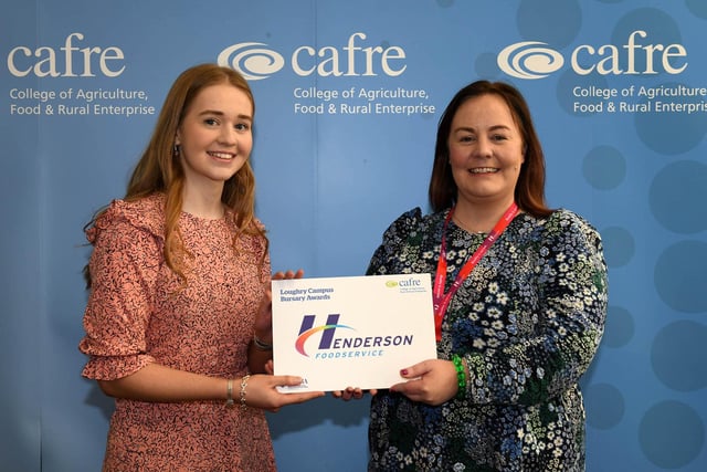 Kathryn McMullan, a first-year student studying on the BSc (Hons) Degree in Food Innovation and Nutrition was awarded with the Henderson Group Bursary. Kathryn, a student from Coleraine was presented with her award by Joanne McClelland, Talent Acquisition Specialist, Henderson Group.