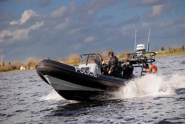 Police on boat patrol in Lough Neagh searching for drugs.