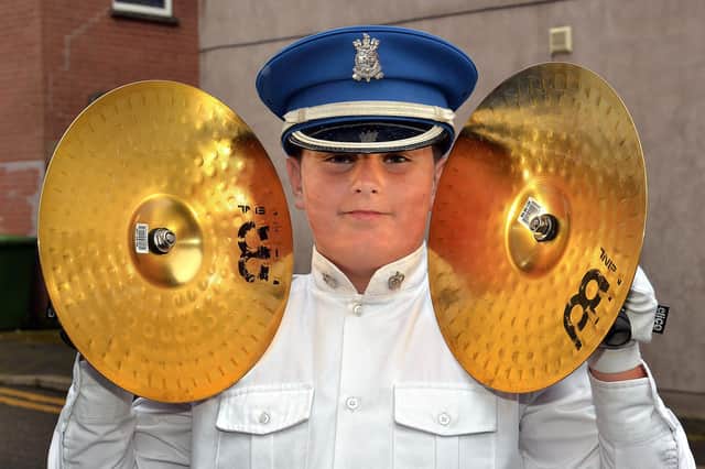 Harry Hall, Portadown Defenders Flute Band cymbal player, pictured before Friday night's parade. PT34-223.