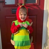 Three year old Elena Dean from Ladybird Lane Day Preschool as The Very Hungry Caterpillar.