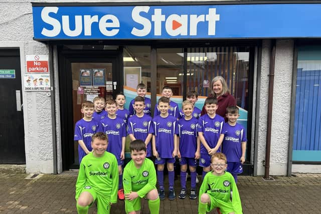 East-End FC have nominate local charity Coleraine Sure Start to feature on their youth kits this season. Some of the young players are pictured with manager Elaine Donnelly. Credit East End FC