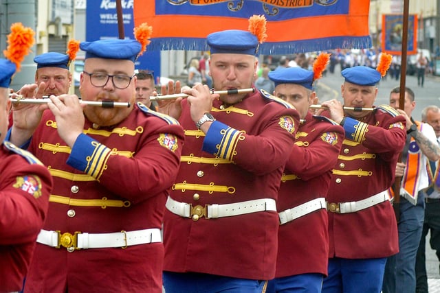 Members of Portadown True Blues Flute Band making music at Saturday's parade. PT24-254.