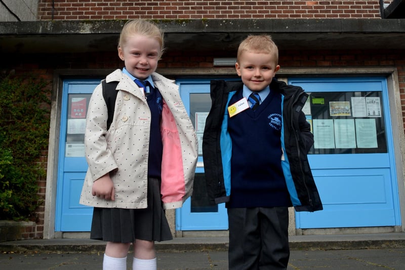 Katie Campbell and Callum Lowe ready for their first day at Central Primary School in 2014. INCT 36-109-GR