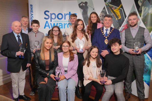The Mayor, Alderman Noel Williams, with award winners at the Mid and East Antrim Sports Awards.