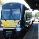 Translink train at Carrickfergus station.  Photo: Tim Cully
