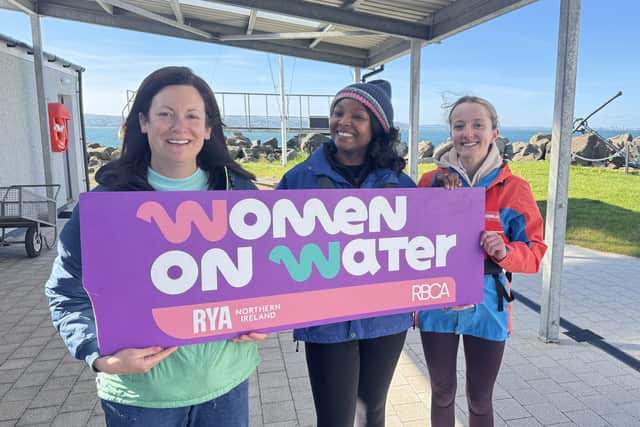 Gemma Boyd, Chinaza Igbojekwe and Karis Hunter at the Women on Water programme held at Carrickfergus Sailing Club. Photo submitted