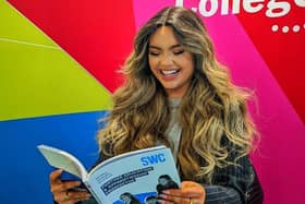 Pictured at the South West College Dungannon Campus Open Day, Olivia Mc Veigh (Dungannon) helps launch South West Colleges new 2023/24 Further and Higher Education prospectus, which is now available for collection or download.