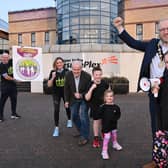 Runners with Chair of Communities & Wellbeing Committee, Councillor Thomas Beckett and Mayor of Lisburn & Castlereagh City Council, Councillor Andrew Gowan. Pic credit: Lisburn and Castlereagh City Council
