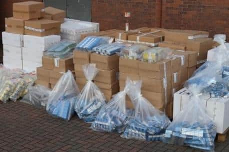 HMRC, supported by the PSNI, seized 1,004,360 non-UK duty paid cigarettes and 474kg of hand-rolling tobacco in Banbridge. Picture: HMRC