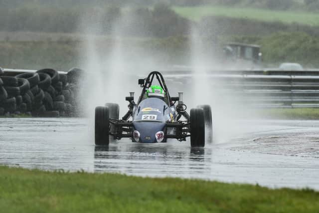 Ronan Doherty, Sheane, on his way to winning the Emerson Fittipaldi Formula Vee ace. Kirkistown Racing Circuit. Picture: Barry Cregg.