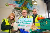 Nicola McCrudden (Homeless Connect), David Cowan (Translink) and Declan McKillop (FareShare). (Photo by Aaron McCracken).