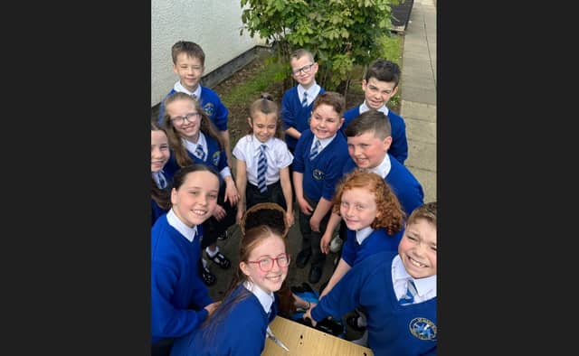 Children from P5 and P6 at St Mary's Primary School, Derrytransa get to grips with gardening with a little help from Portadown Wellness Centre's Alan McDowell.