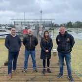 Pictured are Cllrs Eiméar Carney, Donal McPeake and Cathal Mallaghan with Lough Neagh Partnerships Gerry Darby.Credit: Siin Féin