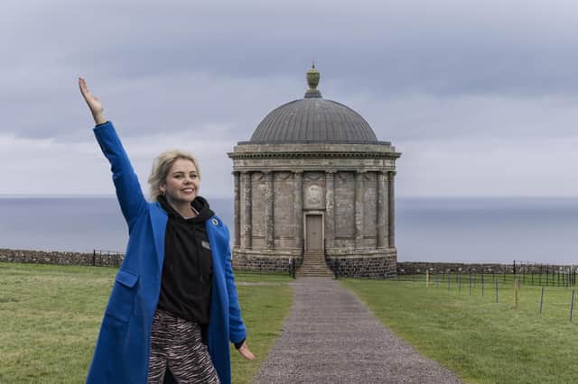 Saoirse-Monica Jackson filming for Tourism Ireland’s new global campaign at Mussenden Temple.