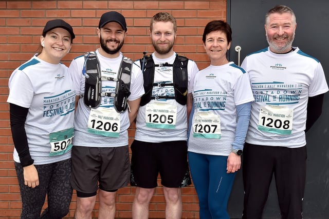 Haire racing experience! Members of the Haire family who took part in the Portadown Festival of Running half marathon. Included from left are Nicole, Christopher, Daniel, Paula and Stephen. PT11-211.