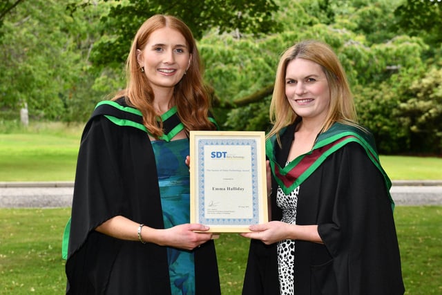 Emma Halliday from Moneymore was presented with the Society of Dairy Technology Prize and Certificate in recognition of performance in a dairy related final year assessment. Emma was congratulated by Louise Harkness (Lecturer, CAFRE) when she graduated with a First Class Honours Degree in Food Innovation and Nutrition from Loughry Campus.