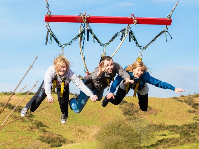 Taking a childhood favourite to new heights, Todds Leap’s giant onsite swing will have you harnessed in before bringing you and three others back up to an unimaginable height.
Putting control in your hands, you’ll then pull the lever and soar over the cliff edge, swinging backwards and forwards as you take in the stunning views of Ballygawley.
For more information, go to toddsleap.com/activities/giant-swing