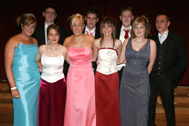 PARTY TIME...Pictured during the Dunluce School Formal at the Royal Court Hotel in 2007 are, Sarah Ellis, Adam Buick, Joeleen McLaughlin, Aaron McClements, Aimee Millar, Craig Small, Mandy Wilmont, and Peter Greer.
