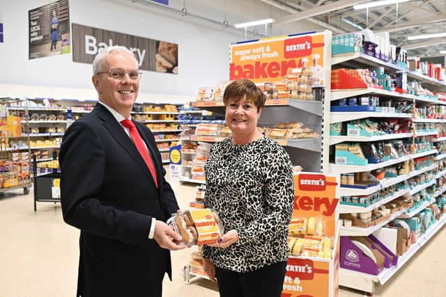 Owner of Bertie’s Bakery Brian McErlain and Fresh Food Buying Manager at Tesco Sandra Weir. Credit: Submitted