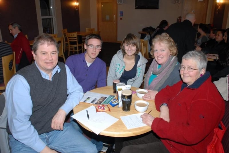 Pictured at the Antrim Greens quiz in the Olderfleet Bars in 2010 are Cadogan Enright, Vincent Tillard, Natalie Azouz, Brenda Cooke and Barbara Haig.