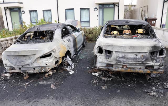 The scene at Killynure Green in Carryduff where police are investigating an incident of arson. Picture by Jonathan Porter/PressEye