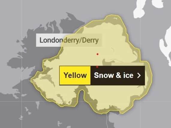 A Yellow warning for snow and ice is in place. Image by Met Office