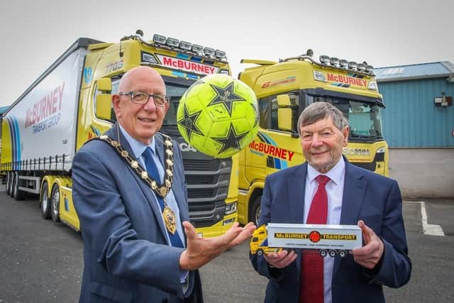 The Mayor of Mid and East Antrim, Councillor Jackson Minford and the new Freeman of the Borough, Norman McBurney OBE. Photo: Submitted