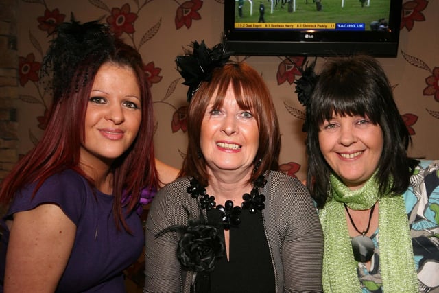 Mandy Wilson, Ann and Karen Vauls in great form during the Cheltenham Gold Cup day at the Railway Arms, Coleraine, in 2010