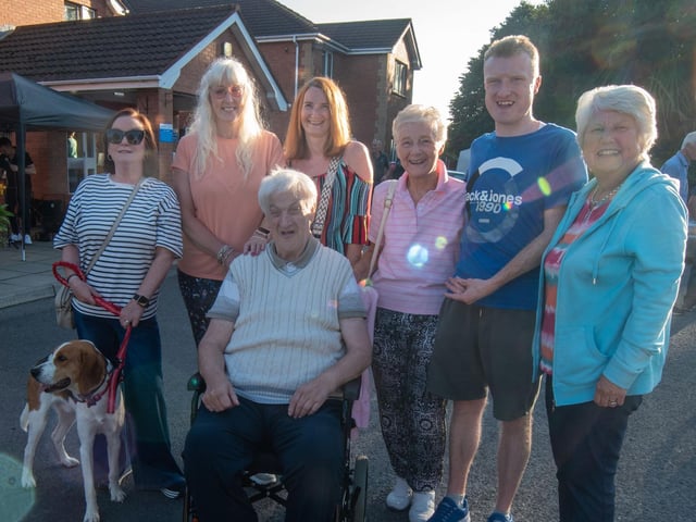 Some of the people who enjoyed the vintage vehicle rally at Mahon Hall Care Home.