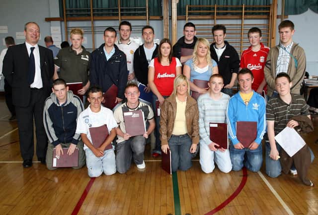 St Patricks High School Principal Dr Seamus Quinn with GCSE students who will be returned for Sixth Form in 2006
