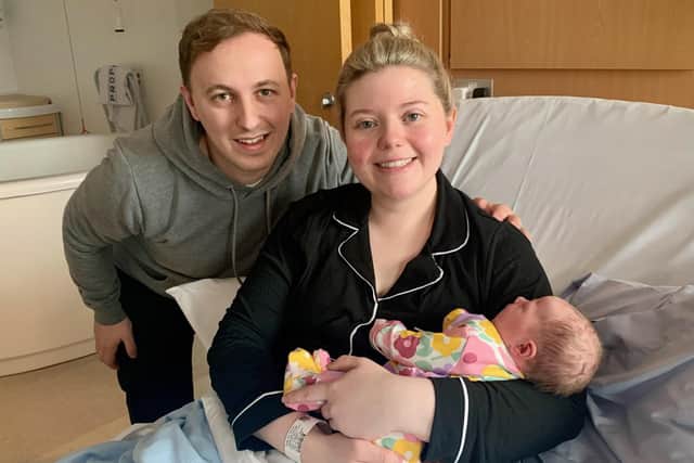 Rebecca, proud dad William with Sloane. Pic credit: SEHSCT