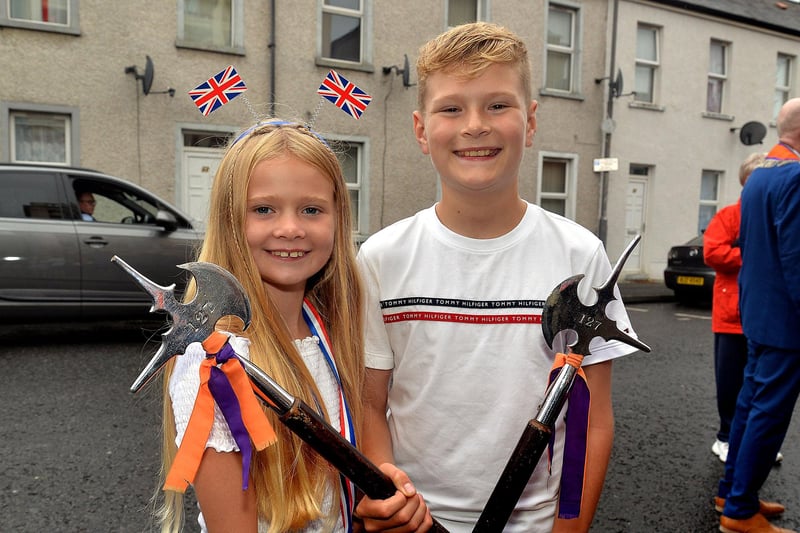 Brother and sister, Flossie-Bo McIvor (9) and Frankie (10) pictured before the Portadown 12th parade on Wednesday. PT28-200.