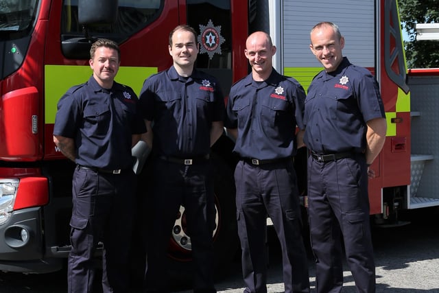 (L-R) Firefighters Daniel O’Neill, Luke Donaghy and Gareth Weir, all Cookstown and Thomas Johnson, Waringstown.