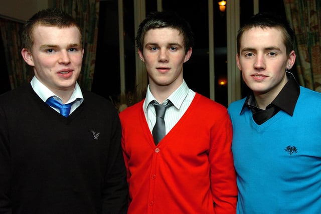 Attending the Newbridge GFC annual presentation dinner held in the Elk in February 2010 were Kieran Brooks, Nathan Rocks and Padraig Donnelly.