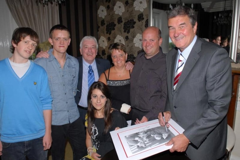 At the dinner in 2009, former Liverpool captain Ron Yates was pictured signing a photograph of himself lifting the 1965 FA Cup. With him were Graham, Steven, Sandra and James McCloy, Karla Nicholas and Ian Callaghan.