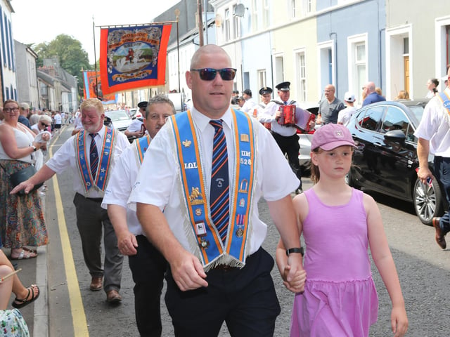 Ballymoney, Rasharkin, Cloughmills, Bushmills and Ballycastle were in attendance at the Twelfth demonstration in Ballymoney with a total of 43 Lodges and 22 bands.