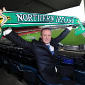 Michael O'Neill in January 2012 celebrating his first spell as Northern Ireland manager