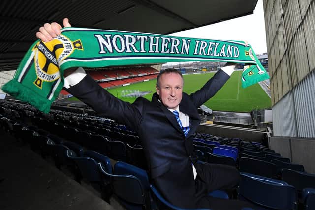 Michael O'Neill in January 2012 celebrating his first spell as Northern Ireland manager