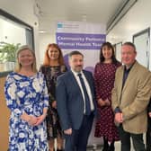 Dr Carolyn O’Connor (Perinatal Consultant Psychiatrist), Julia Sheehan (Nurse Lead, Perinatal Mental Health Service), Robin Swann, MLA (Health Minister), Roisin Coulter (Chief Executive), Damien Brannigan (Asst. Director Mental Health) and Dr Riona McCann (Perinatal Consultant Psychiatrist)