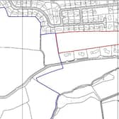 A site map with the proposed area of development outlined in red.