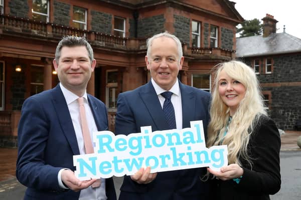 Chris Morrow, NI Chamber; Ian Hunter, NIE Networks, and Petrina McAuley, NI Chamber.