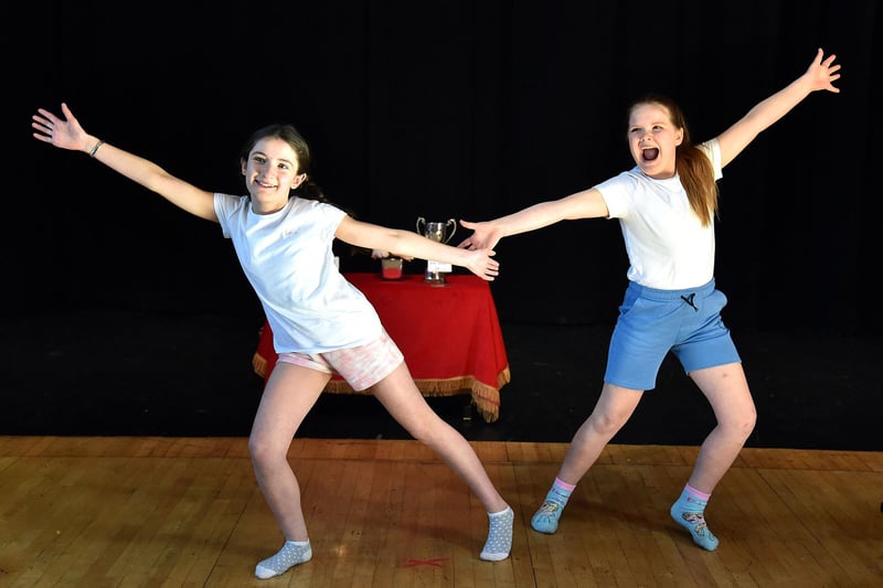 Charlotte and Oonagh McGeary giving their rendition of 'Lets Get Together' from the musical, 'The Parent Trap' in the Duet Own Choice from a musical show 12 Years section of Portadown Music Festival. PT13-212.