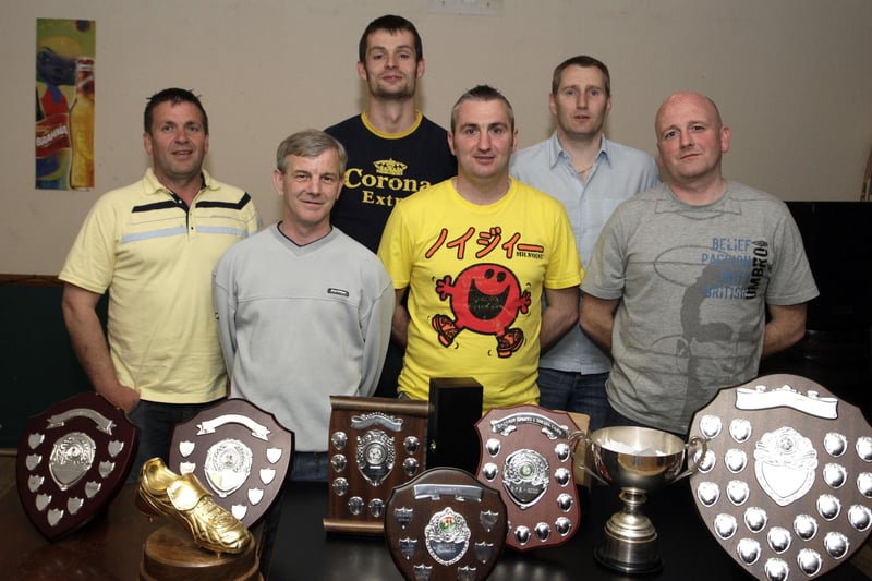 Taverners FC held their annual presentation dinner in 2009 at the Bush Tavern. And pictured along with team boss Gary Lyttle and sponsor Craig Black, proprietor of the Bush are award winners, Danny Graham (Club Merit Award), Alan Workman, (Manager's Player of the Year), James 'Sticky' Steele, (Leading Goalscorer) and Billy McCurdy, (Player's Player of the Year)