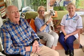 John, Karin and Advanced Practice Palliative Care Dietitian Tracy Haylett in their Hillsborough home. Pic credit: SEHSCT