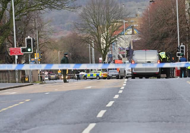 Police at the scene of the road traffic collision on the Antrim Road in north Belfast on Sunday, January 15.  Picture: Pacemaker