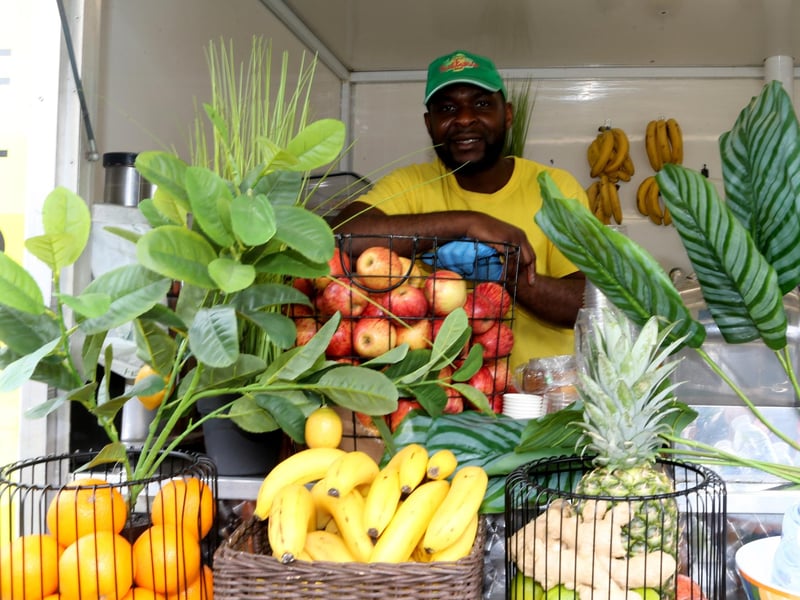 Serving up some healthy fare at the festival on Saturday.