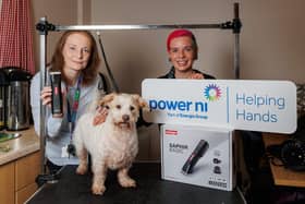 Maria Fyfe of Power NI (L) pictured with Crosskeenan Lane Animal Sanctuary founder Lyn Friel